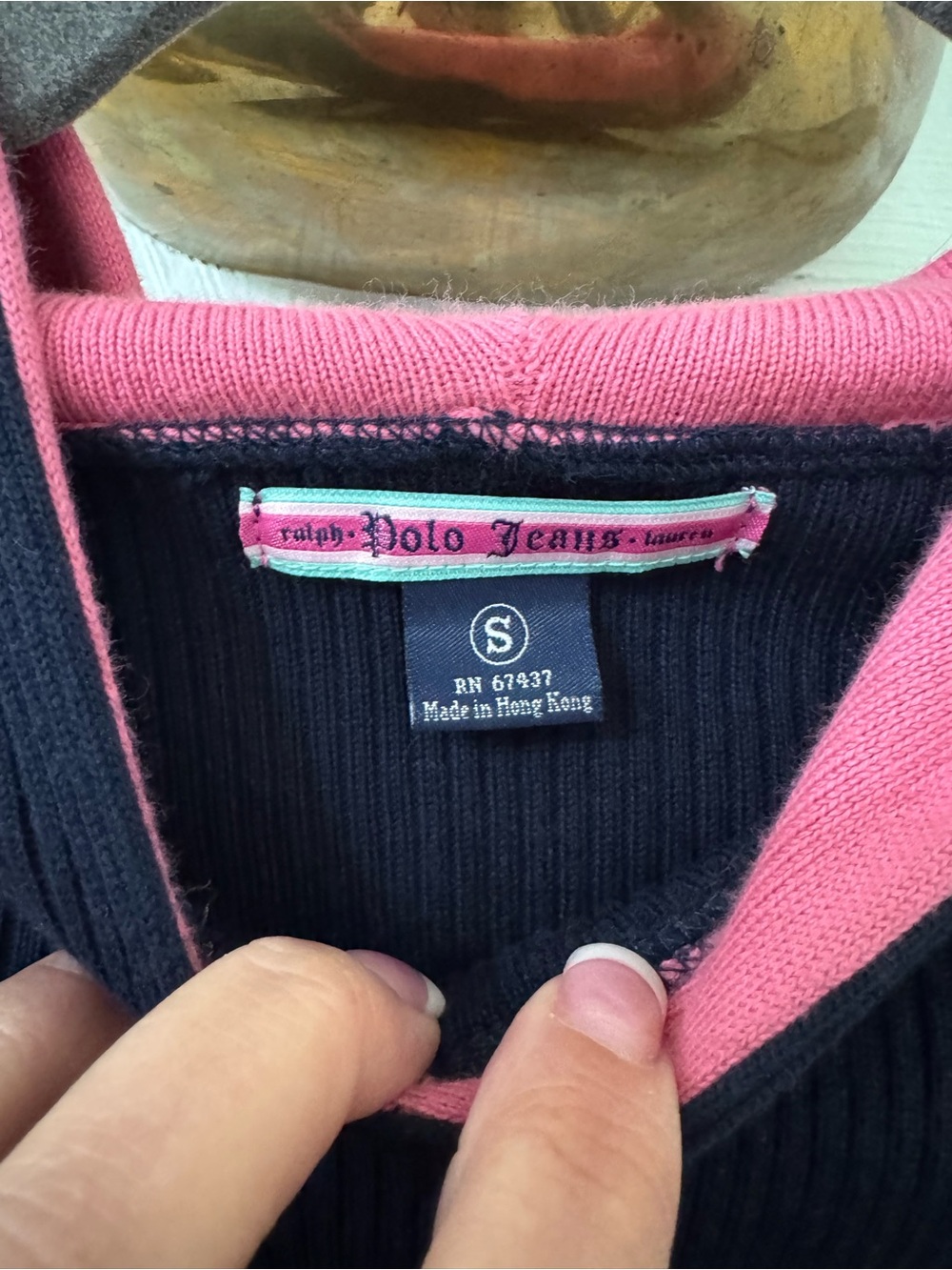 Polo by Ralph Lauren Navy Hooded Rib-Knit Pullover with Pink Trim - Picture 4 of 5